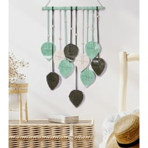 Woven Macrame Wall Hangings, Yayun Hand-Woven Leaf Tapestries, Wall Decorative Hangings for Bedroom, Living Room, Flat, Dormitory, 7 Wood Clips, Green