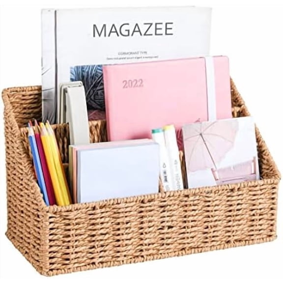Woven Mail Organizer Countertop, 12 Inch Mail Organizer Basket for Bill and Pen, Farmhouse Desk organizers and storage