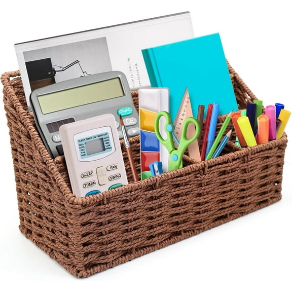 Woven Mail Organizer for Desk Countertop, Mail Holder Sorter Storage Basket for Desktop Counter, Mail Bill File Envelope Letter Holder Organizer Basket for Desk Desktop Countertop, Brown