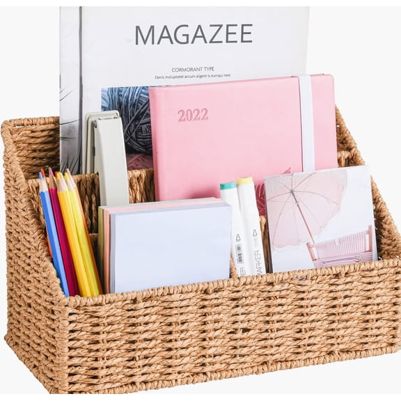 Woven Mail Organizer with Countertop, Mail Organizer Basket 12 Inch, Natural