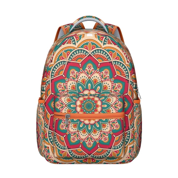 Woven Mantra Design Backpack - Textured Fabric School Backpack, Unique Material Bookbag Gift for Fashion-Forward Students