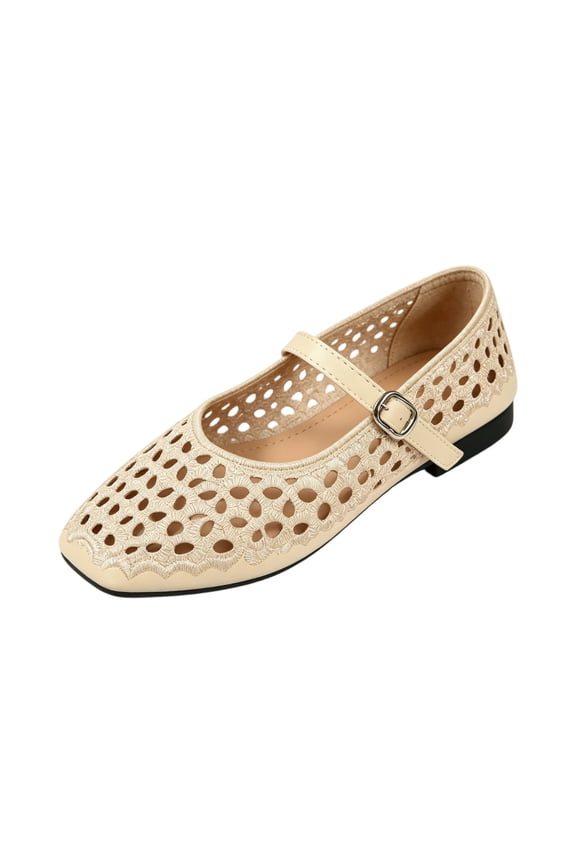 Woven Mesh Ballet Flats Shoes for Women with Elastic Strap Square Toe Breathable Slip On Flat Mary Janes Dress Casual Shoes 37