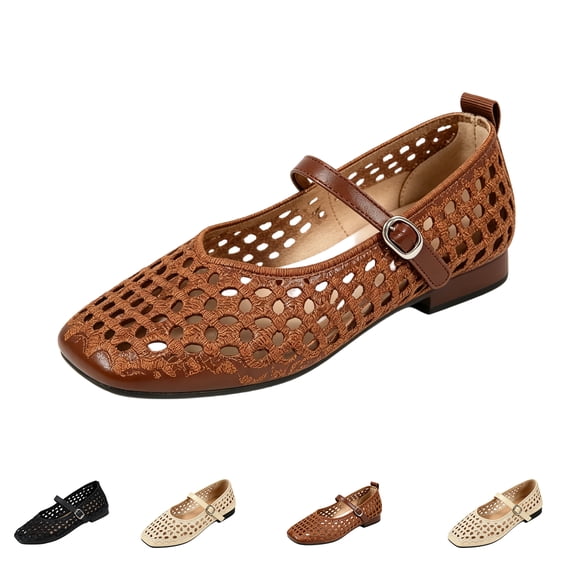 Woven Mesh Ballet Flats for Women Square Toe Mary Jane Flats Buckle Strap Ballerina Flats Comfortable Dress Casual Flat Shoes, 36