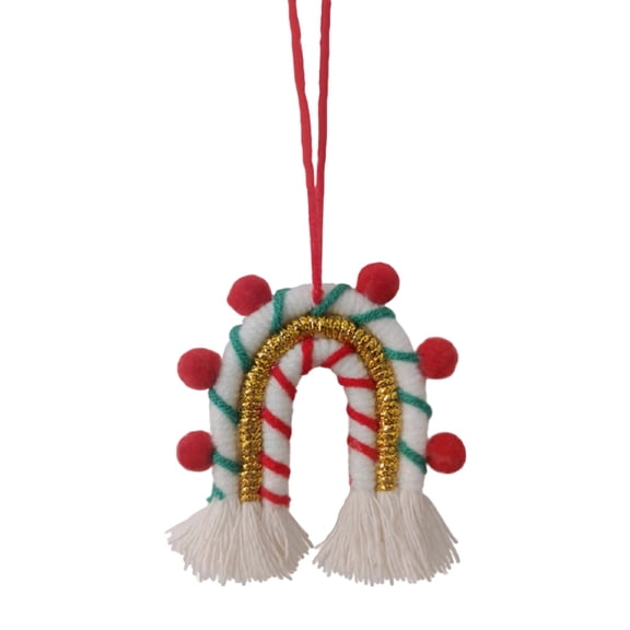 Woven Mini Rainbow Christmas Tree Hanging - Boho Macrame Wall Art for Xmas Party, Handmade Cotton Tassel Home Decor