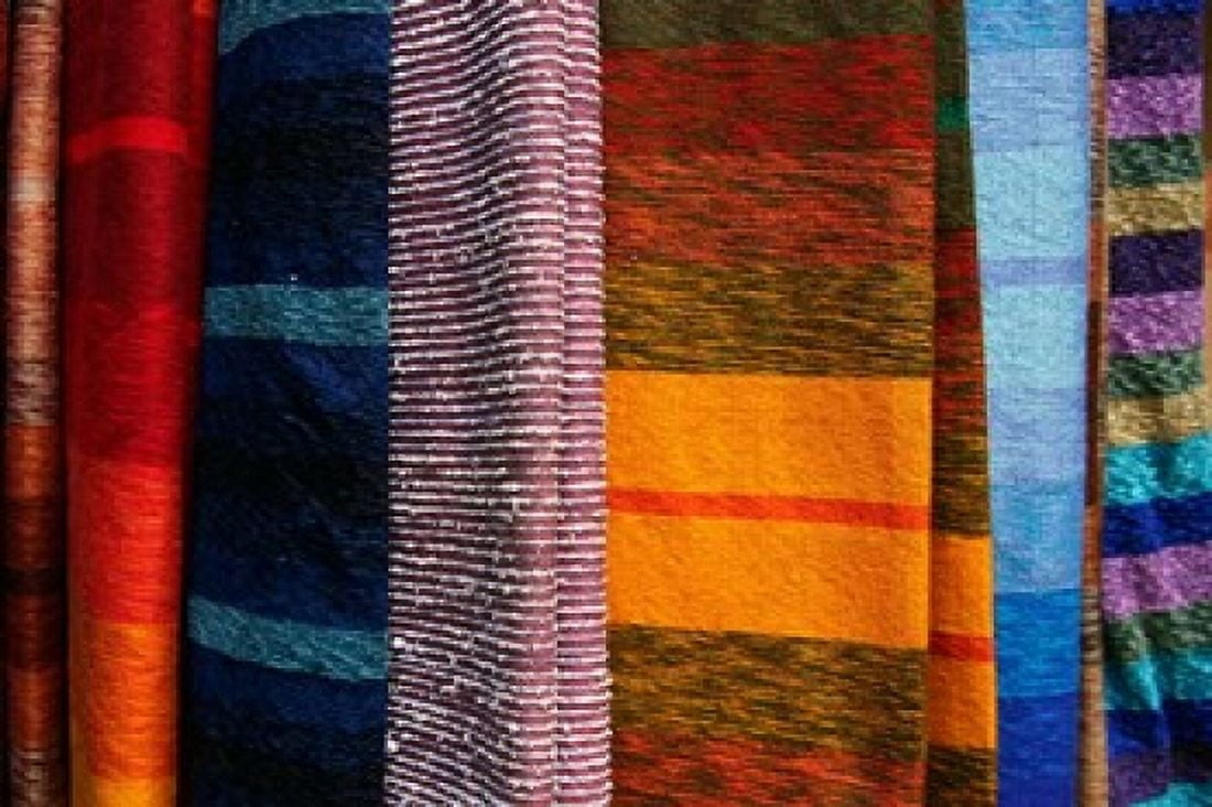 Woven Moroccan silk scarves Fes Morocco Africa Canvas Art - Kymri Wilt DanitaDelimont (38 x 25)