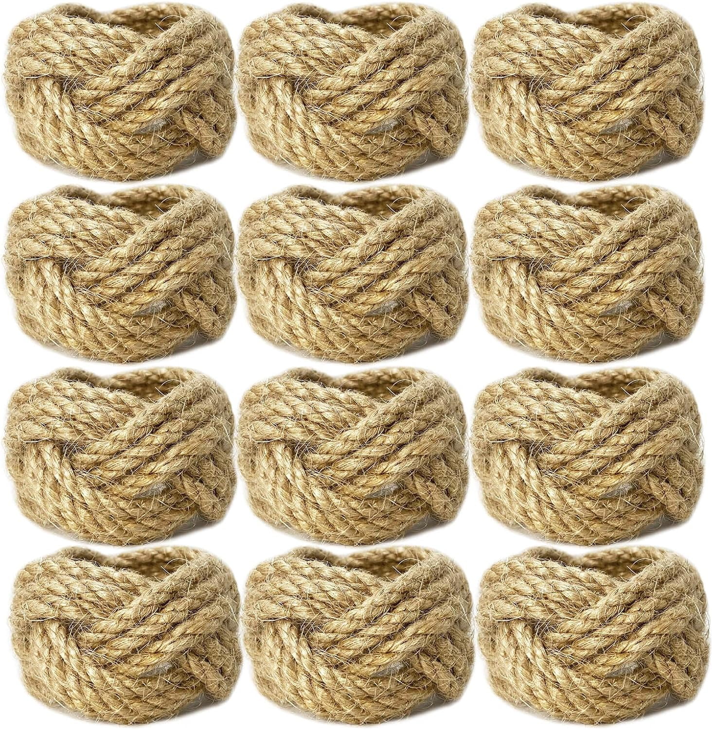 Handwoven Natural Jute Rustic Napkin Rings Set of 12