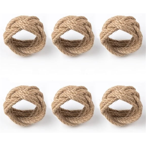Woven Napkin Rings Set of 6 - Ring Premium Jute Napkin Rings Table Decor with Rustic Charm for Harvest, Thanksgiving, Christmas, Parties & Dining(Brown)