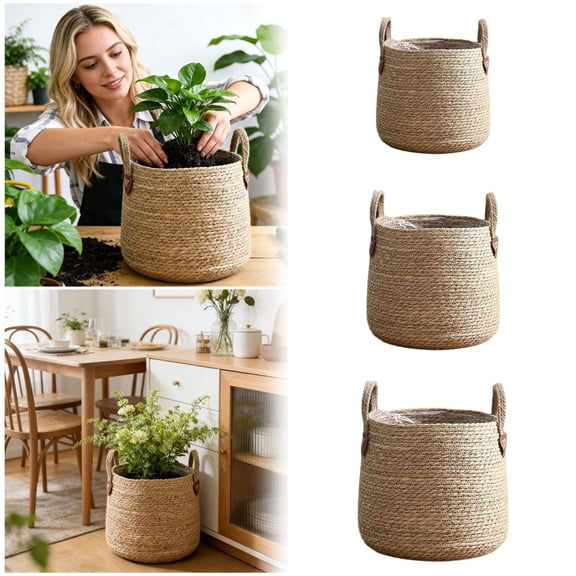 Woven Natural Fiber Planter Basket - Large Decorative Indoor/Outdoor Pot Cover for Monstera, Fiddle Leaf Fig & Pothos, Breathable Root-Friendly Design