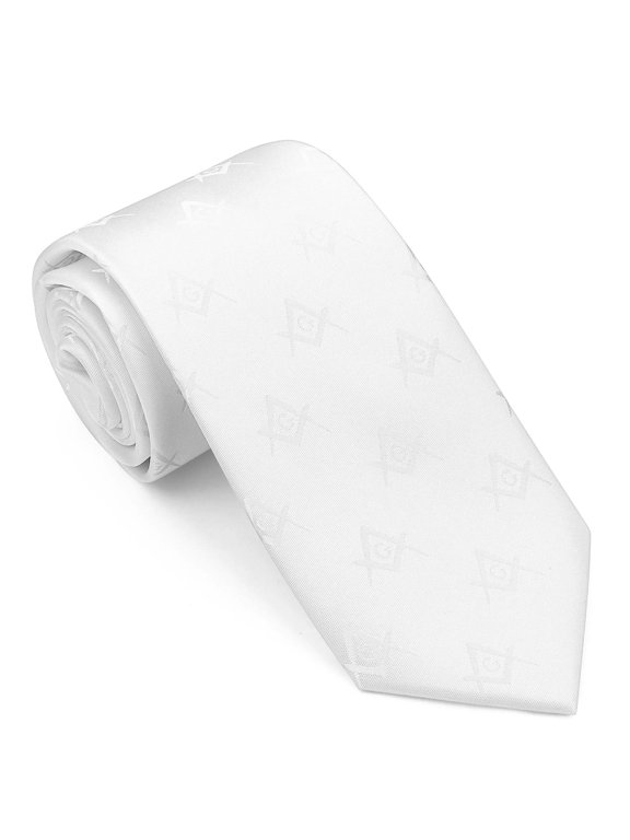 Woven Necktie for Freemason, Mens Fashion Neck Ties with Masonic Square White
