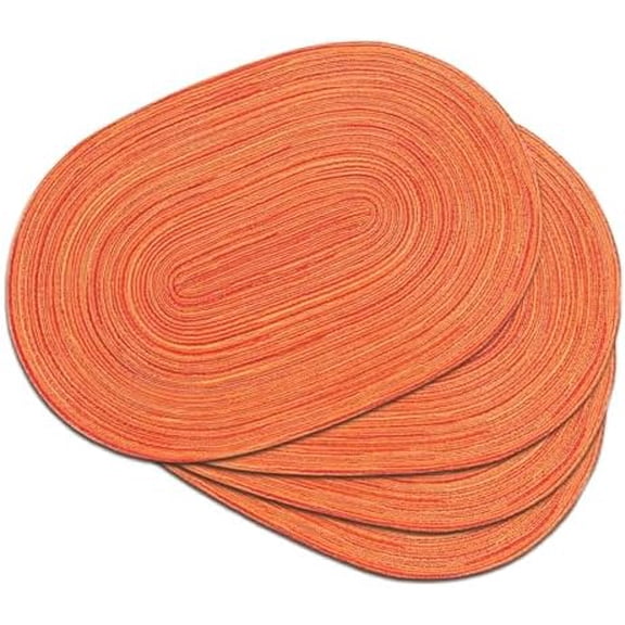 Woven Oval Braided Placemats Set of 4-12 x 17.5 Inch Washable Non-Slip Heat Resistant Table Mats for Kitchen and Dining（Fall Orange, 4）