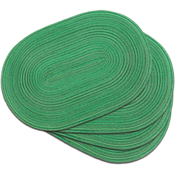 Woven Oval Braided Placemats Set of 4-12 x 17.5 Inch Washable Non-Slip Heat Resistant Table Mats for Kitchen and Dining(Green Shine, 4)