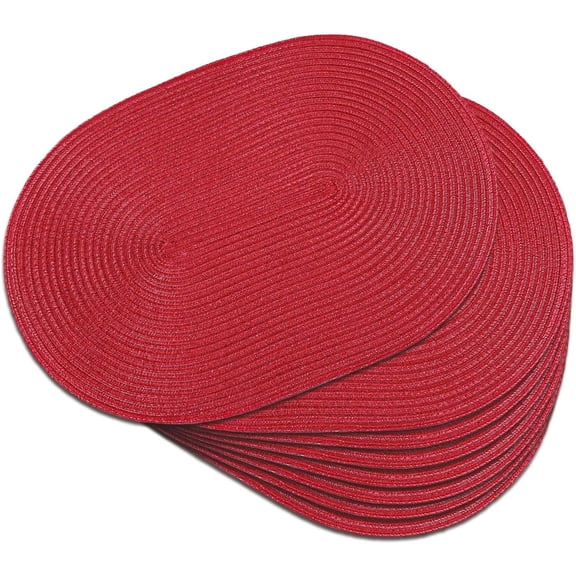 Woven Oval Braided Placemats Set of 8-12 x 17.5 Inch Washable Non-Slip Heat Resistant Table Mats for Kitchen and Dining(Red, 8)