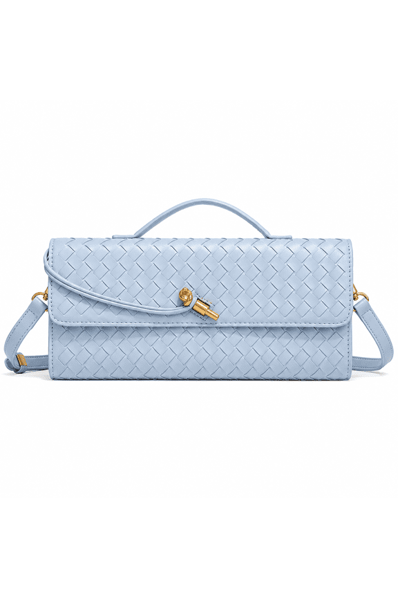 Woven PU Clutch Shoulder Bag, Accordion Compartment Horizontal Handbag, 12.0 x 4.9 x 1.6 in Braided Texture Purse for Daily Outfits, Travel, Shopping and Evening Use
