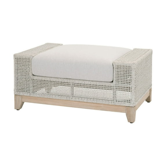 Woven Padded Rectangular Ottoman with Wooden Base, Gray