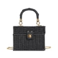 thumbnail image 1 of Woven Paper Box Handbag with Detachable Chain Strap - Lightweight Boho Straw Textured Tote Crossbody for Summer Beach Vacation,Black, 1 of 6