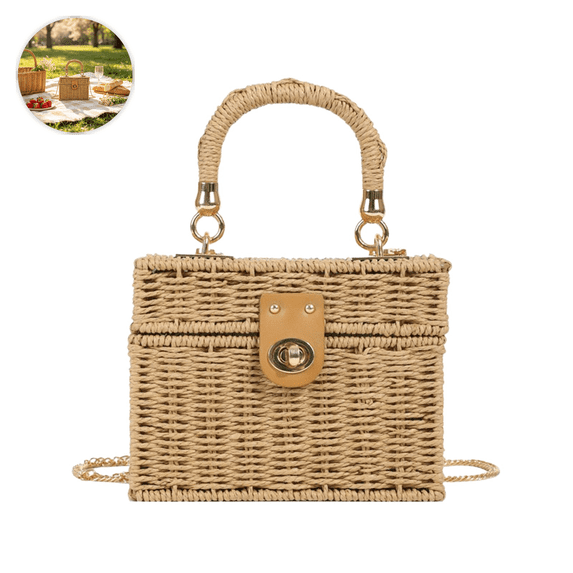 Woven Paper Rope Handbag with Detachable Chain Strap for Women Summer Casual Crossbody Purse Boho Style Travel Beach Bag