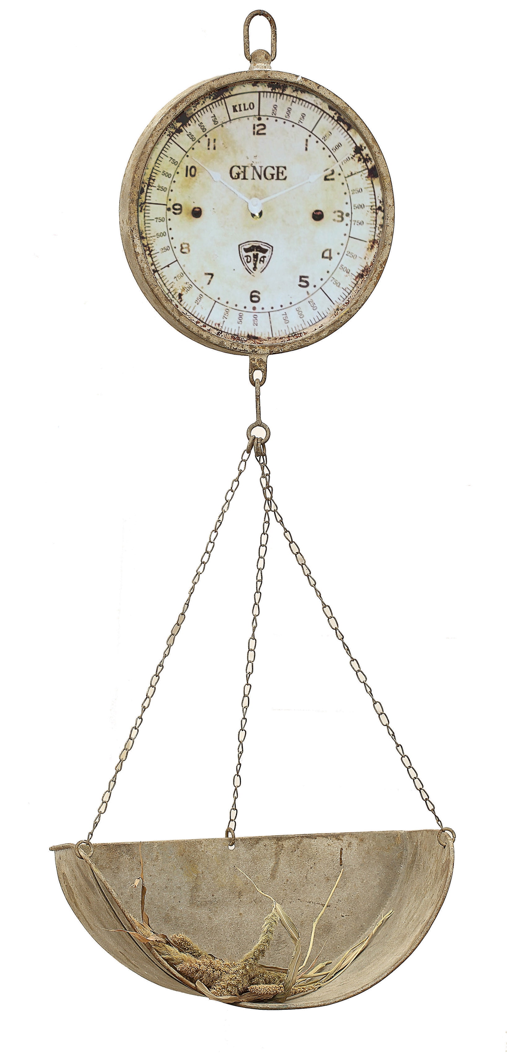 Distressed White Metal Hanging Produce Scale Wall Clock