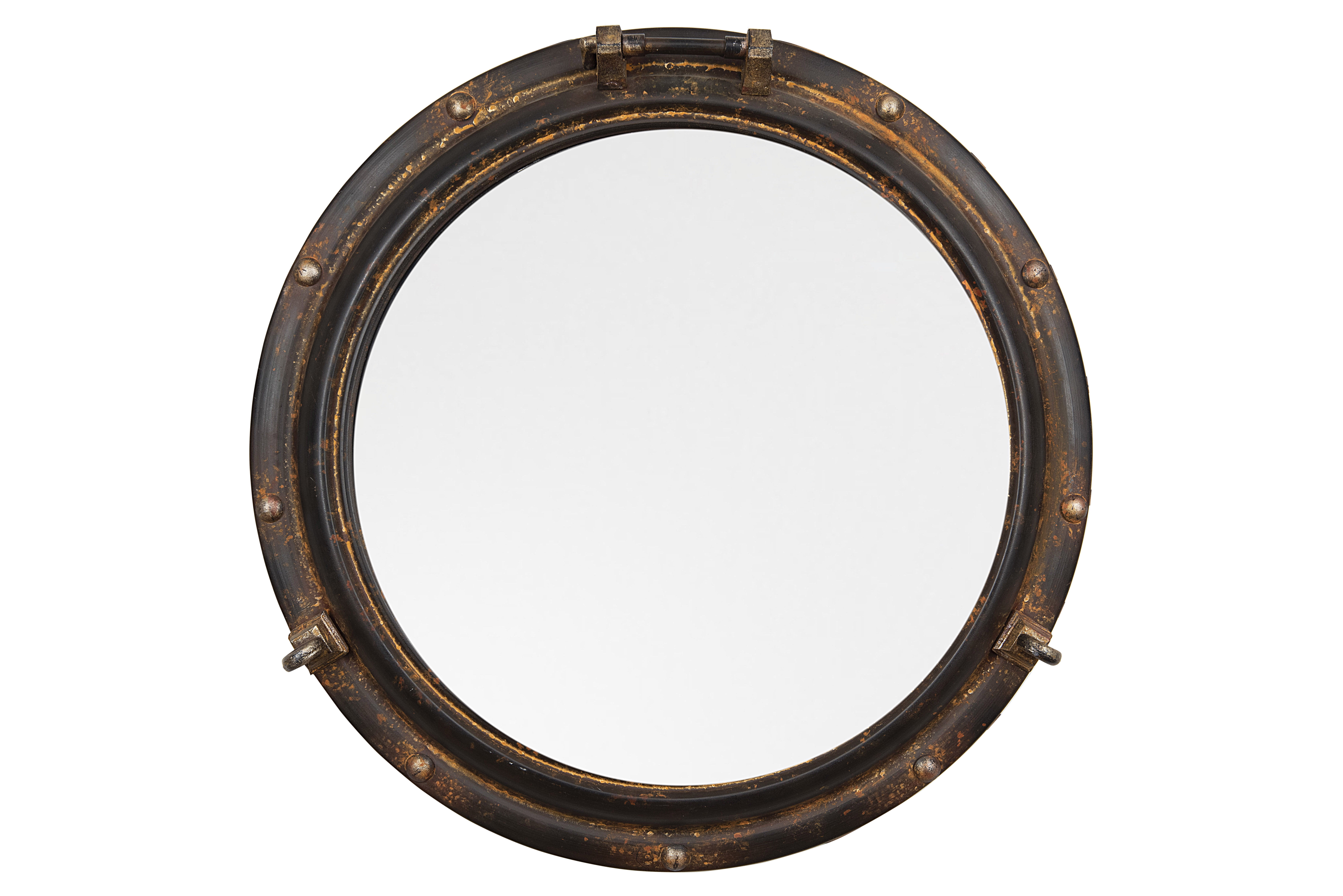 Nautical Charm Round Leather & Wood Porthole Mirror for Kids