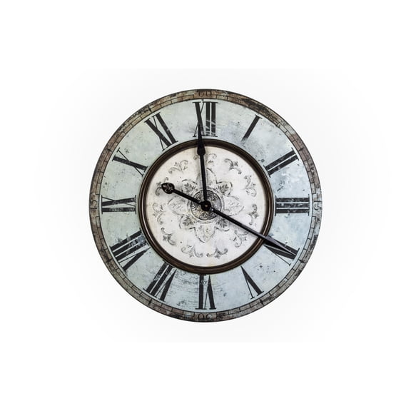 Woven Paths 29" Round Wood Wall Clock in Distressed Mint Finish