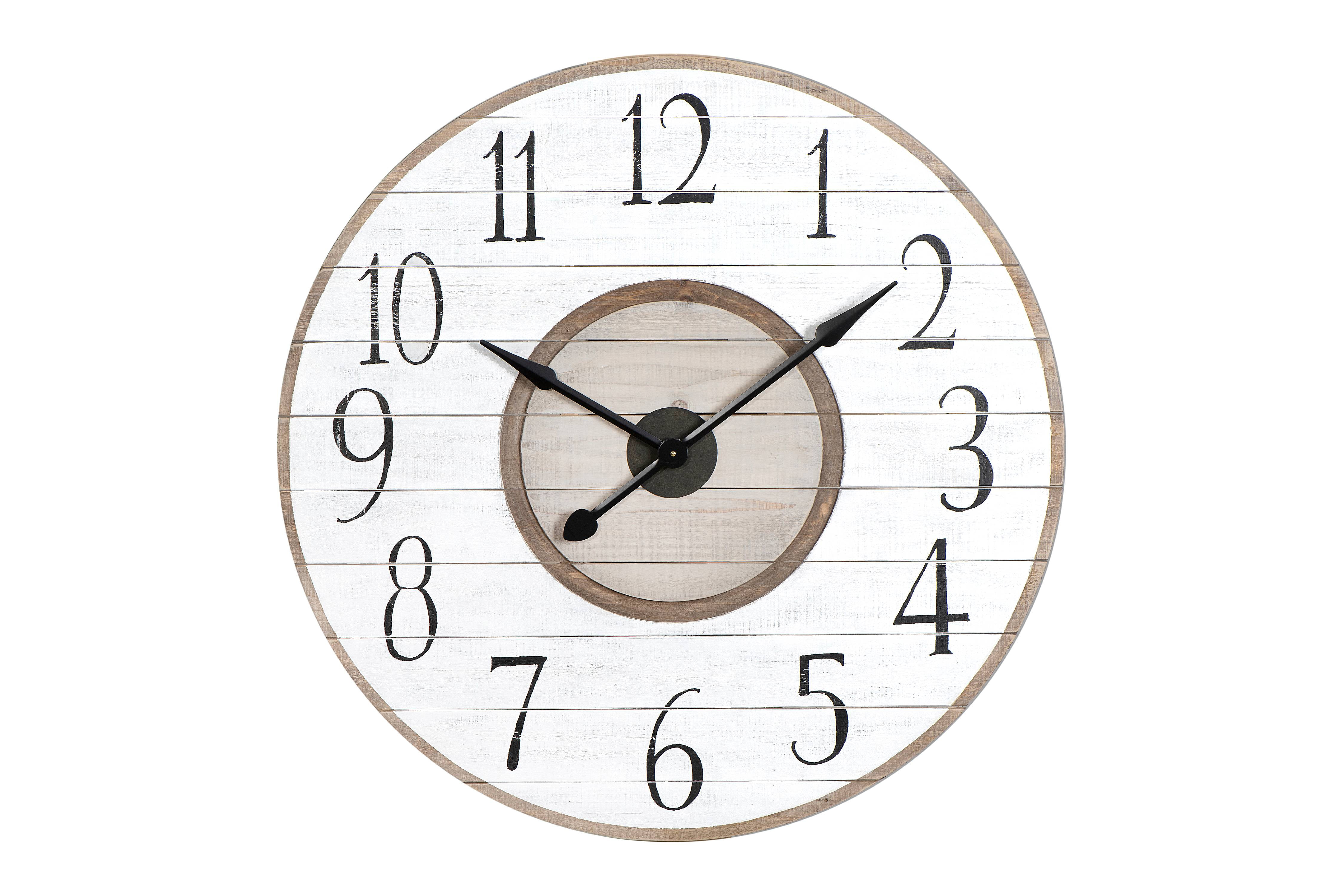 Oversized Round Distressed White and Brown Wood Wall Clock