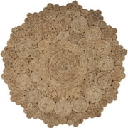 Woven Paths 4' Round Brown and Tan Braided Circles Jute Area Rug