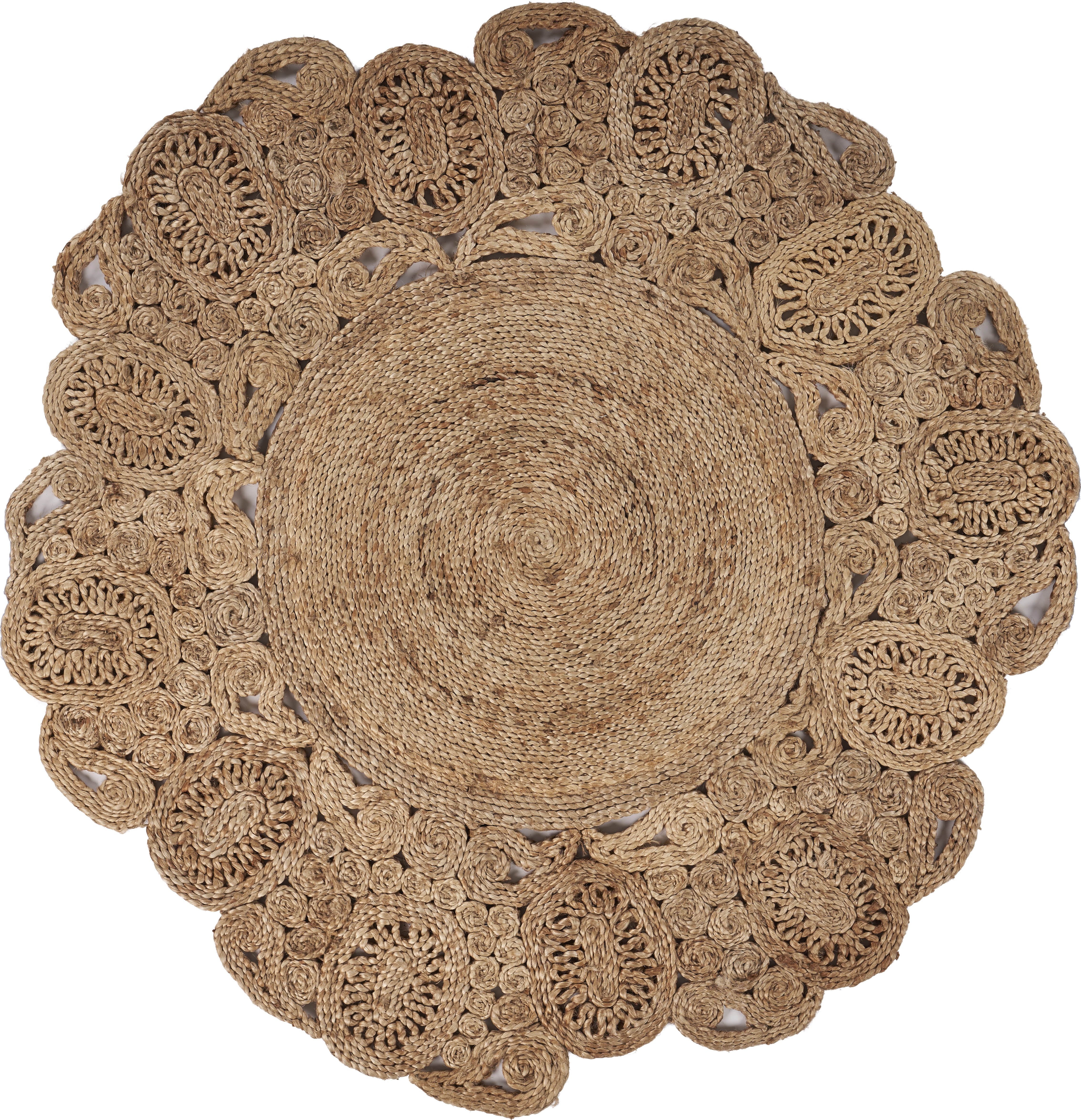 Handmade Natural Jute Round Braided Floral Area Rug