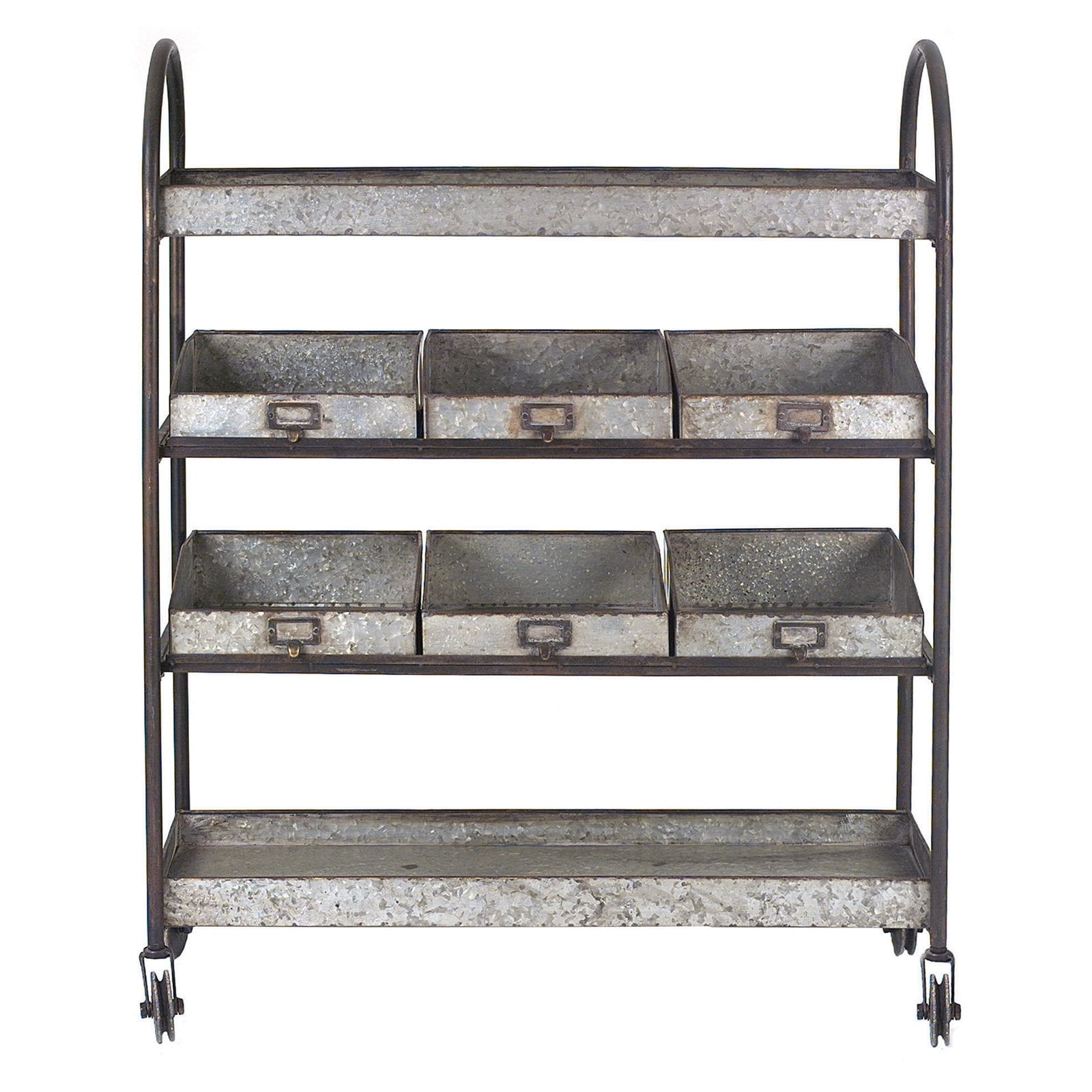 Industrial Gray Metal 4-Tier Rolling Cart with Bins