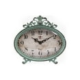 thumbnail image 1 of Woven Paths 6.5" x 2" x 6.25" Antique Style Pewter Mantel Clock in Distressed Aqua, 1 of 8