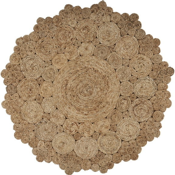 Woven Paths 6' Round Brown and Tan Braided Circles Jute Area Rug