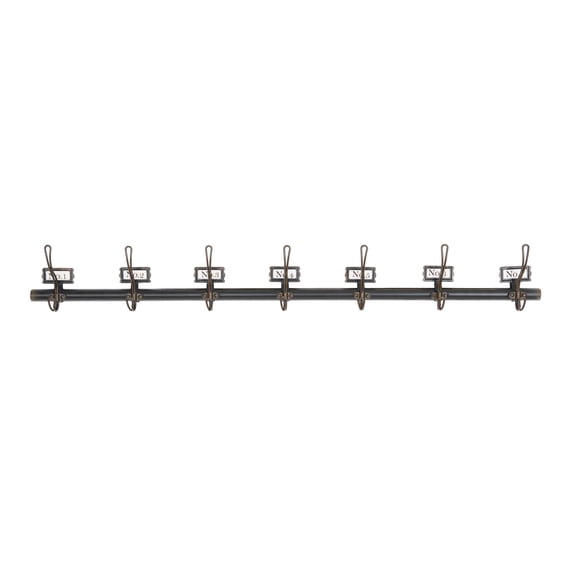 Woven Paths 7 Numbered Iron Wall Hooks on Rod, 40", Black