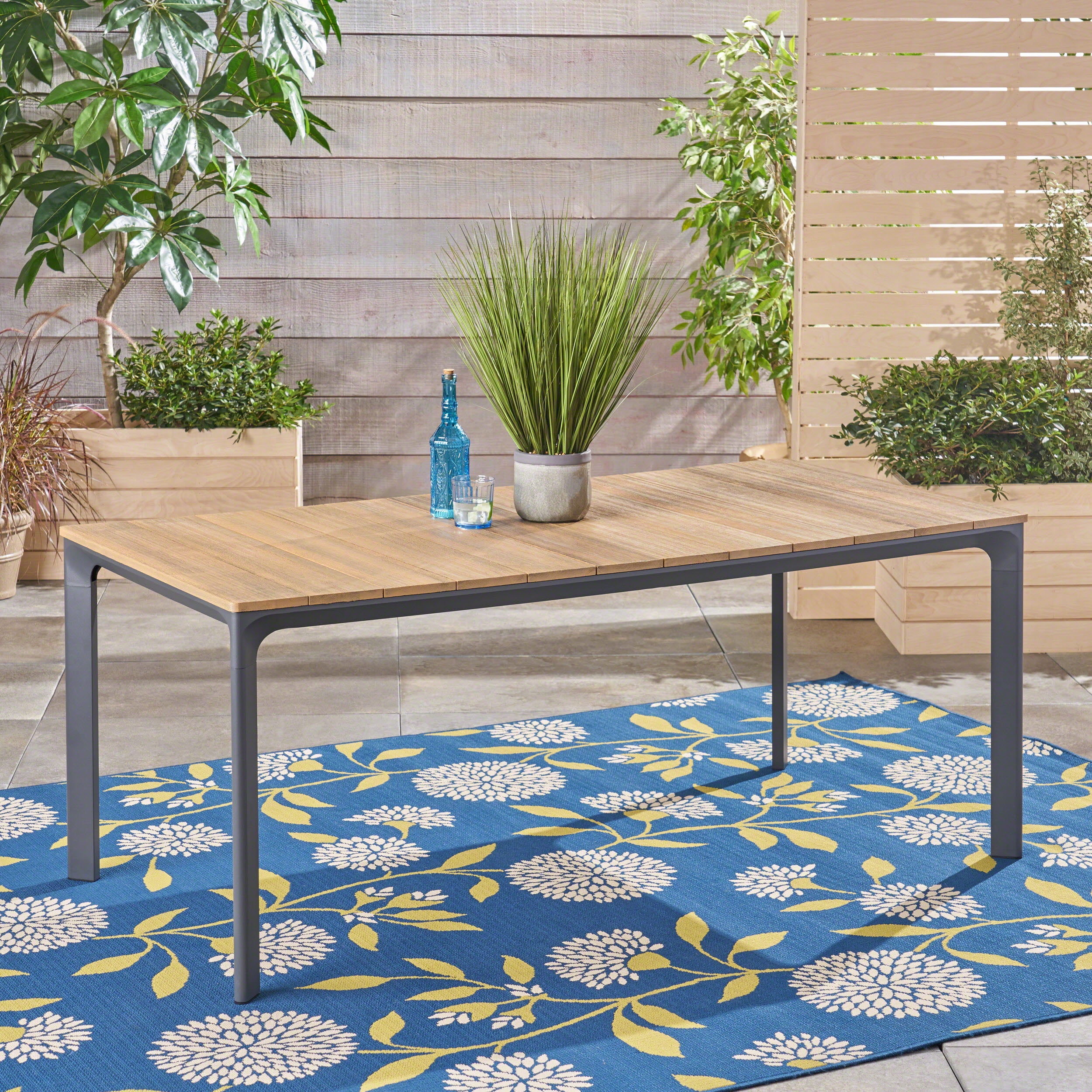 Woven Paths Amaya Outdoor Aluminum and Wood Dining Table, Natural