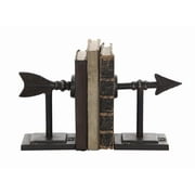 Woven Paths Arrow Shaped Cast Iron Bookends, 7", Antique Bronze