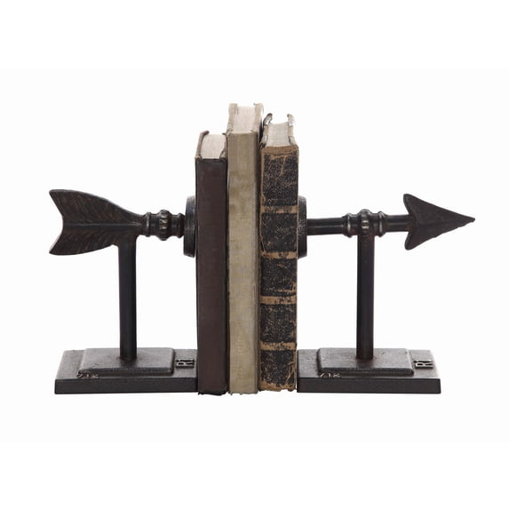 Woven Paths Arrow Shaped Cast Iron Bookends, 7", Antique Bronze