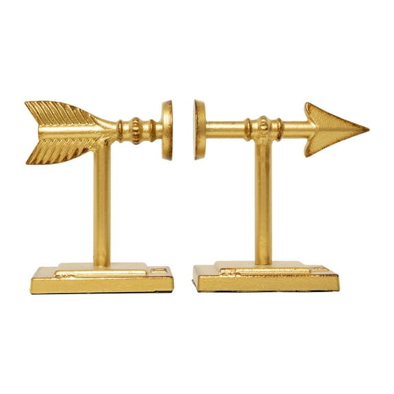 Woven Paths Arrow Shaped Cast Iron Bookends, Gold, 7"
