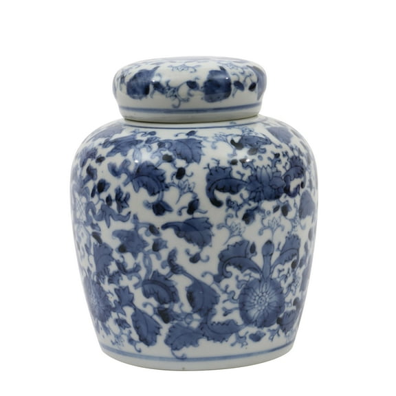 Woven Paths Blue and White Ceramic Ginger Jar with Lid