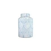 Woven Paths Ceramic Ginger Jar with Lid, White and Blue