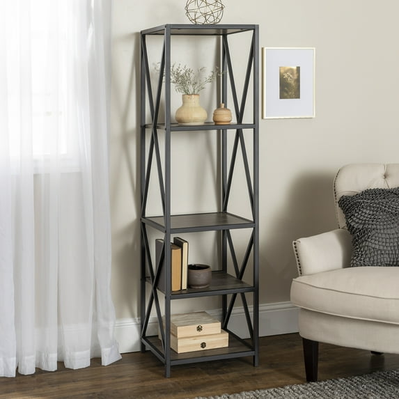 Woven Paths Charlie Farmhouse 4-Shelf Bookcase, Slate Grey