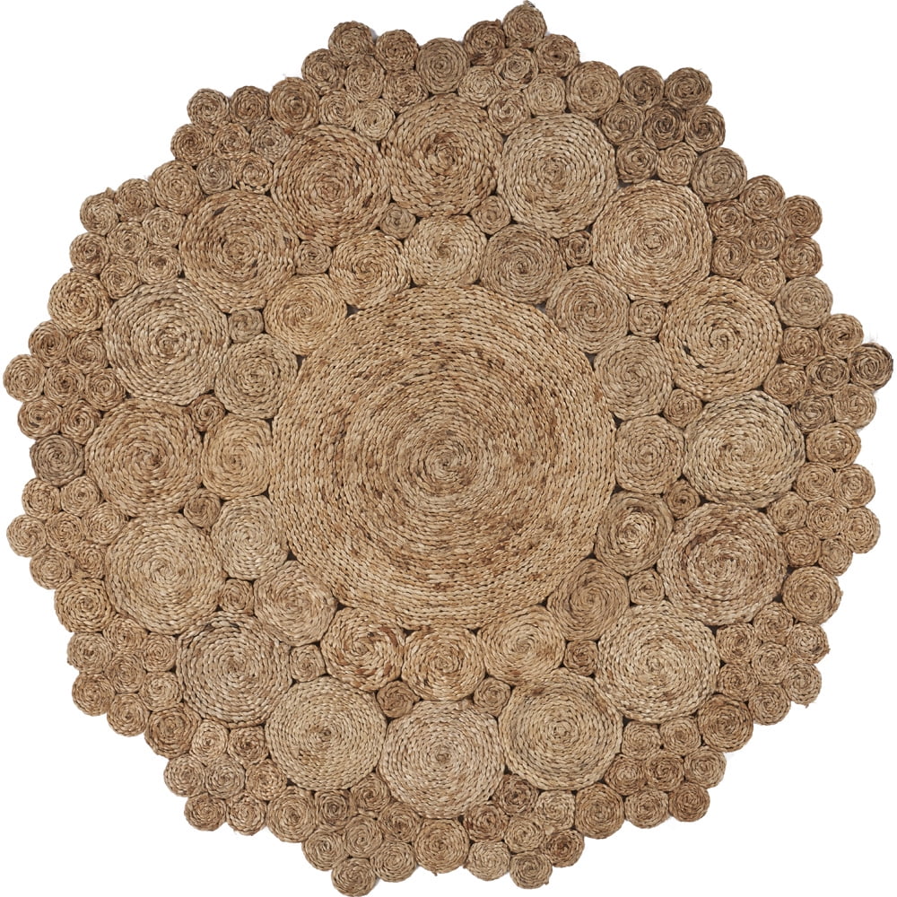 Woven Paths Cora 7'6" Round Brown and Tan Braided Circles Jute Area Rug