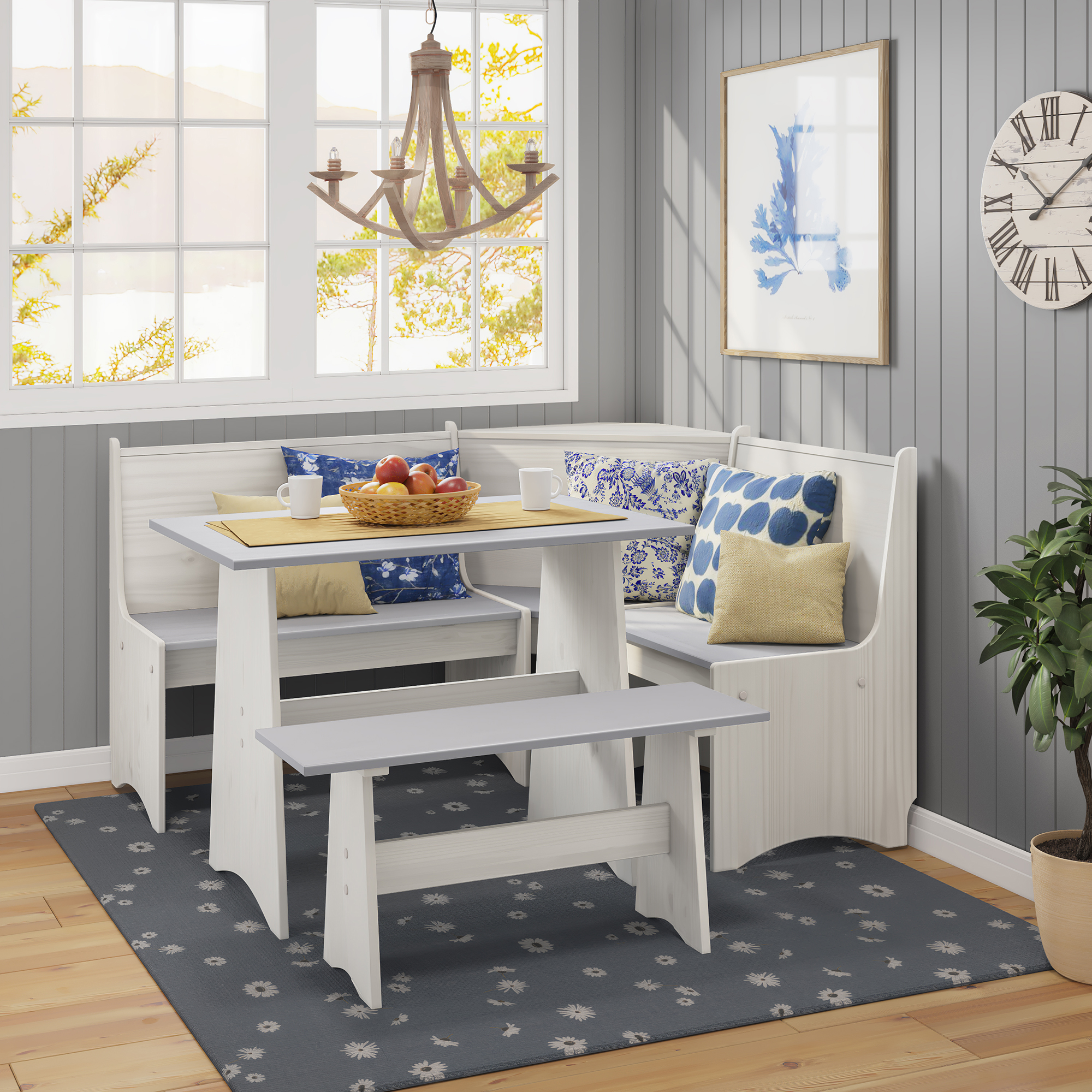 Woven Paths Cottonwood 3-Piece Small Spaces Wood Dining Nook, White/Gray - image 1 of 9
