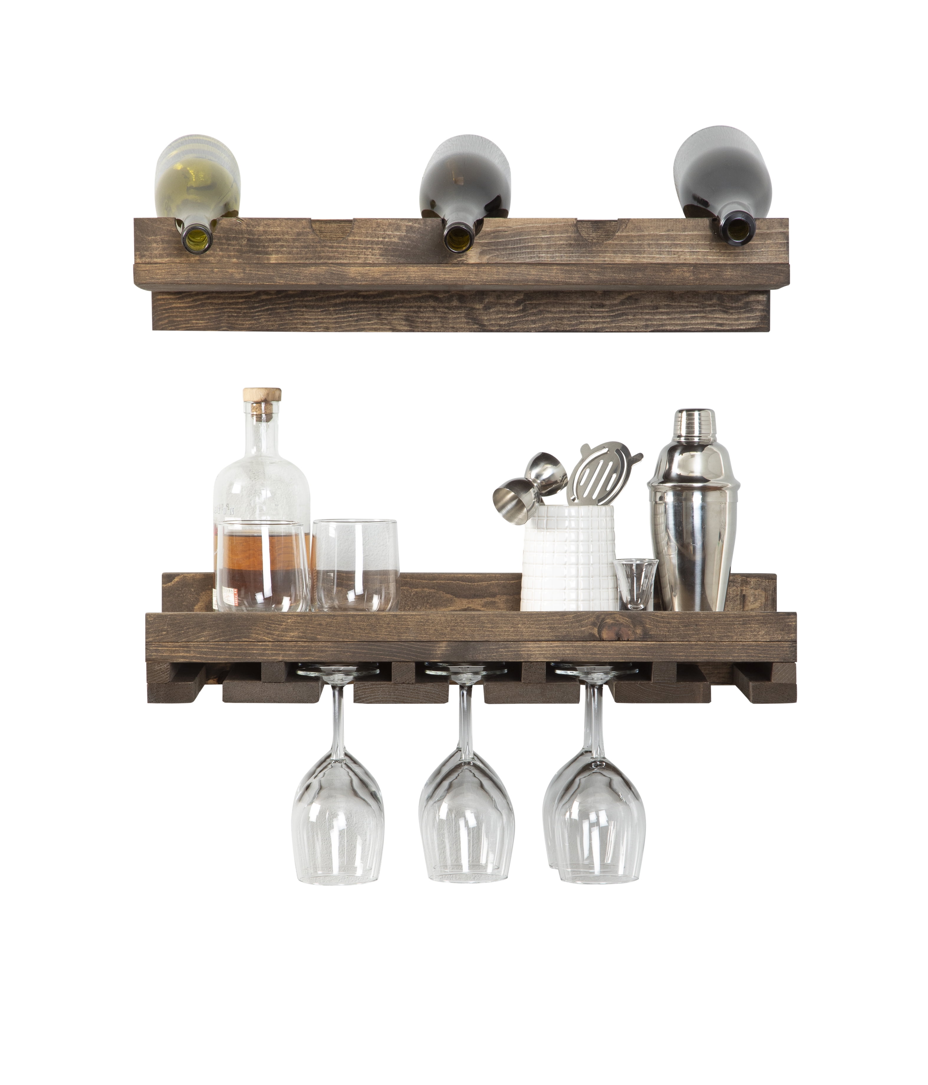 Woven Paths Walnut 20inch Rustic Luxe Wine Bottle and Stemware