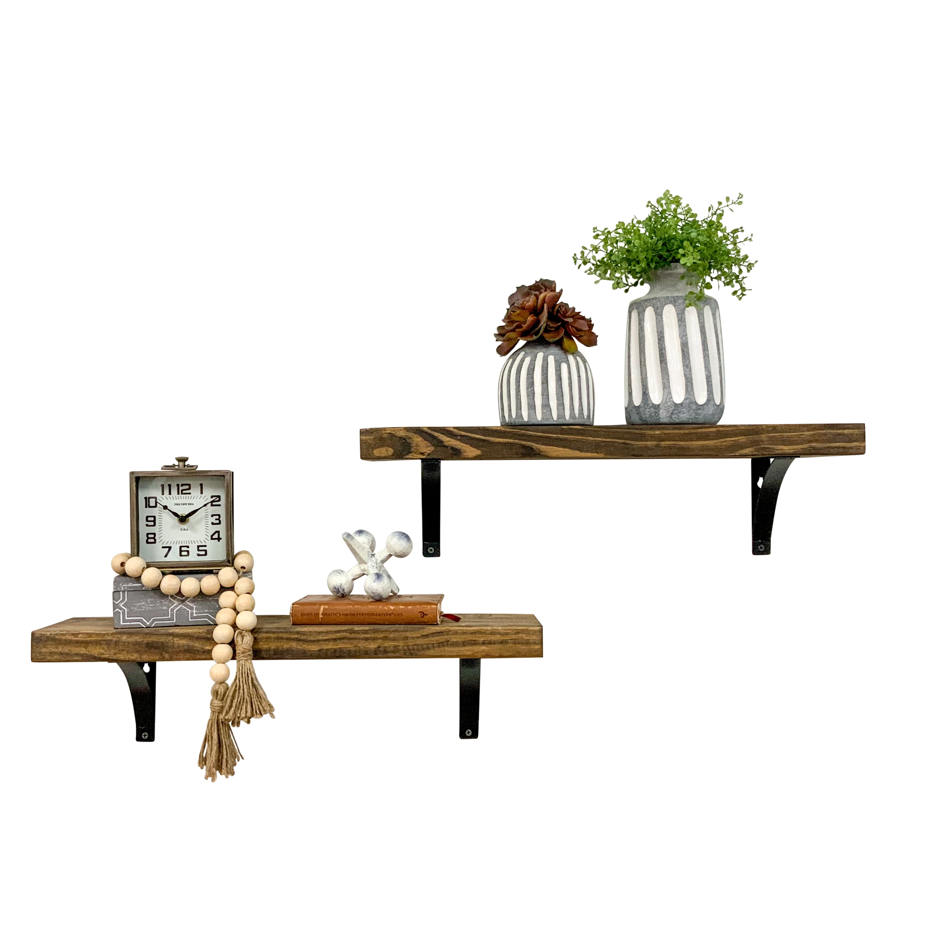 Woven Paths Dark Walnut 24inch Industrial Grace Simple Shelves Set of 2