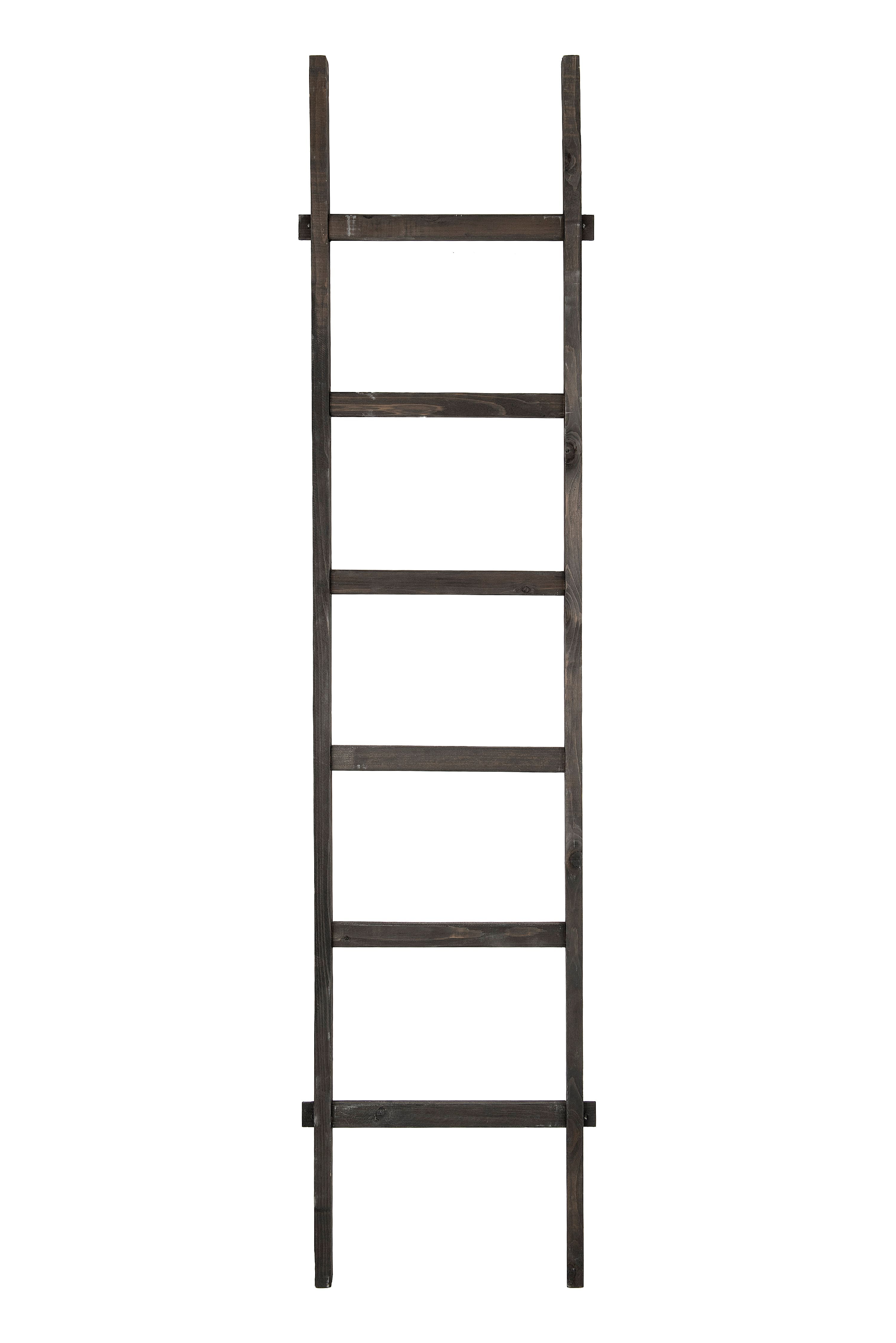 Black Fir Wood 6-Rung Decorative Blanket Ladder