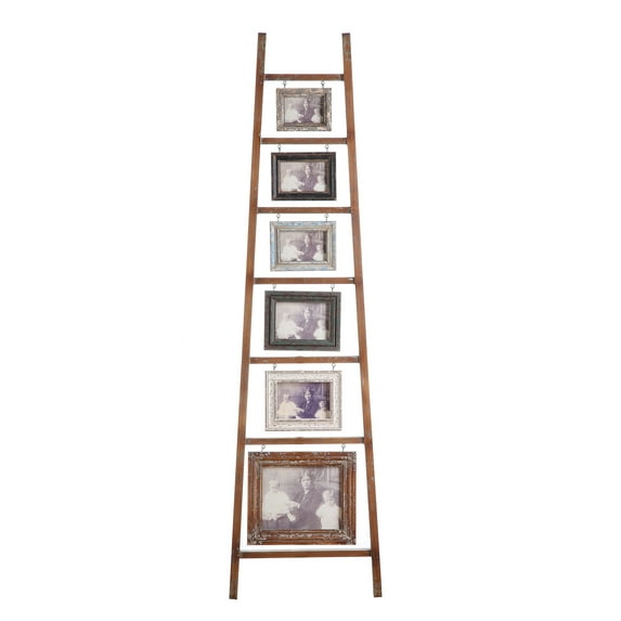Woven Paths Decorative Wood Ladder with 6 Hanging Photo Frames