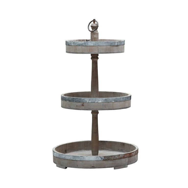 Decorative Wood & Tin 3 Tier Tray