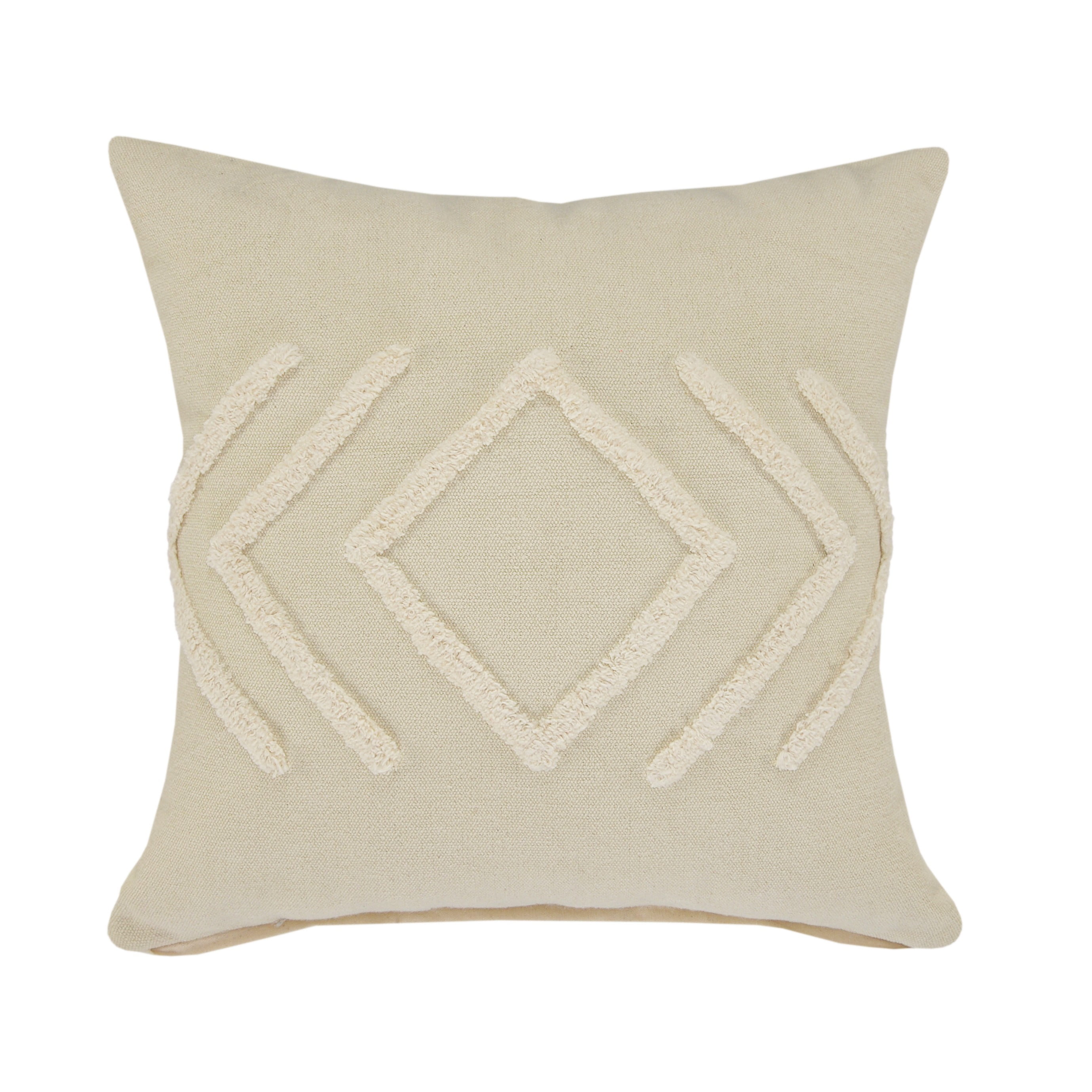 Off-White Cotton Diamond Tufted 20" Square Throw Pillow