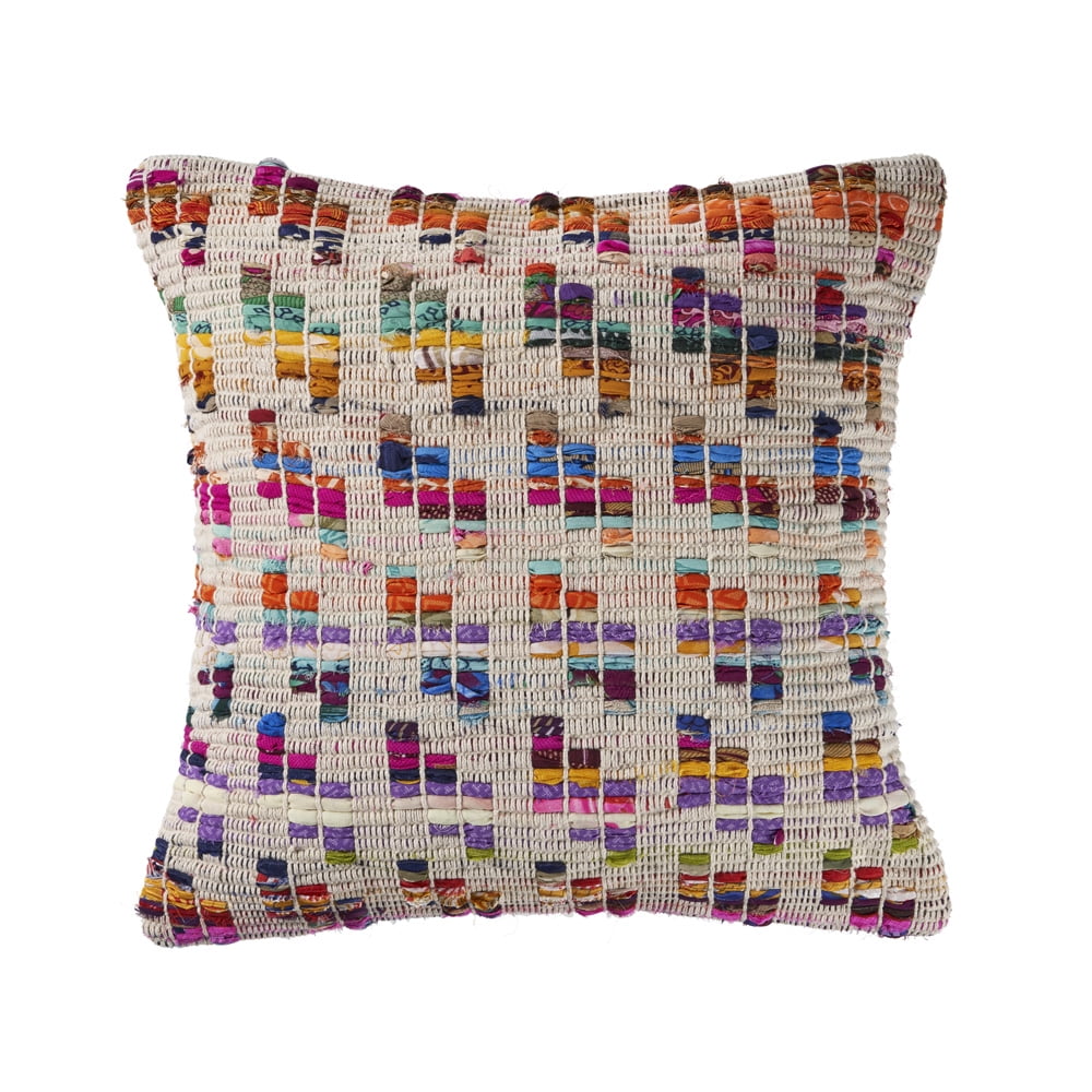 Woven Paths Eclectic Chindi Throw Pillow, 20" x 20", Multi-color