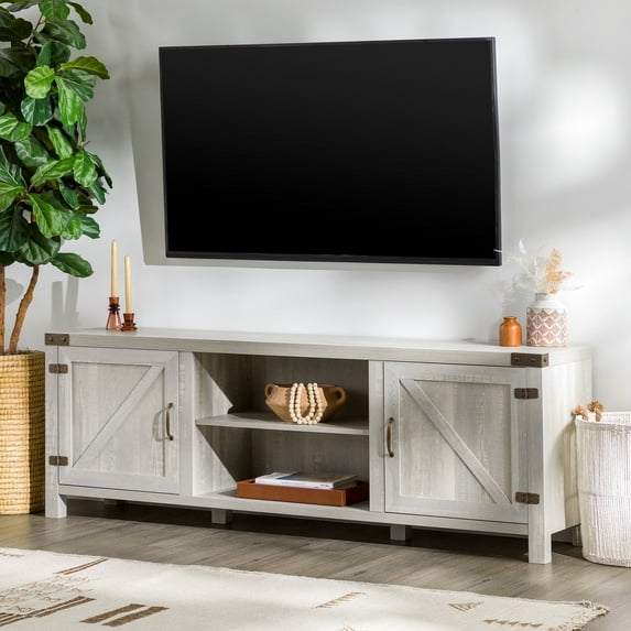 Woven Paths Farmhouse Barn Door TV Stand for TVs up to 80", Stone Grey