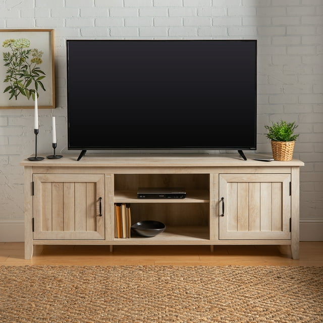 Woven Paths Farmhouse Grooved Door TV Stand for TVs up to 80