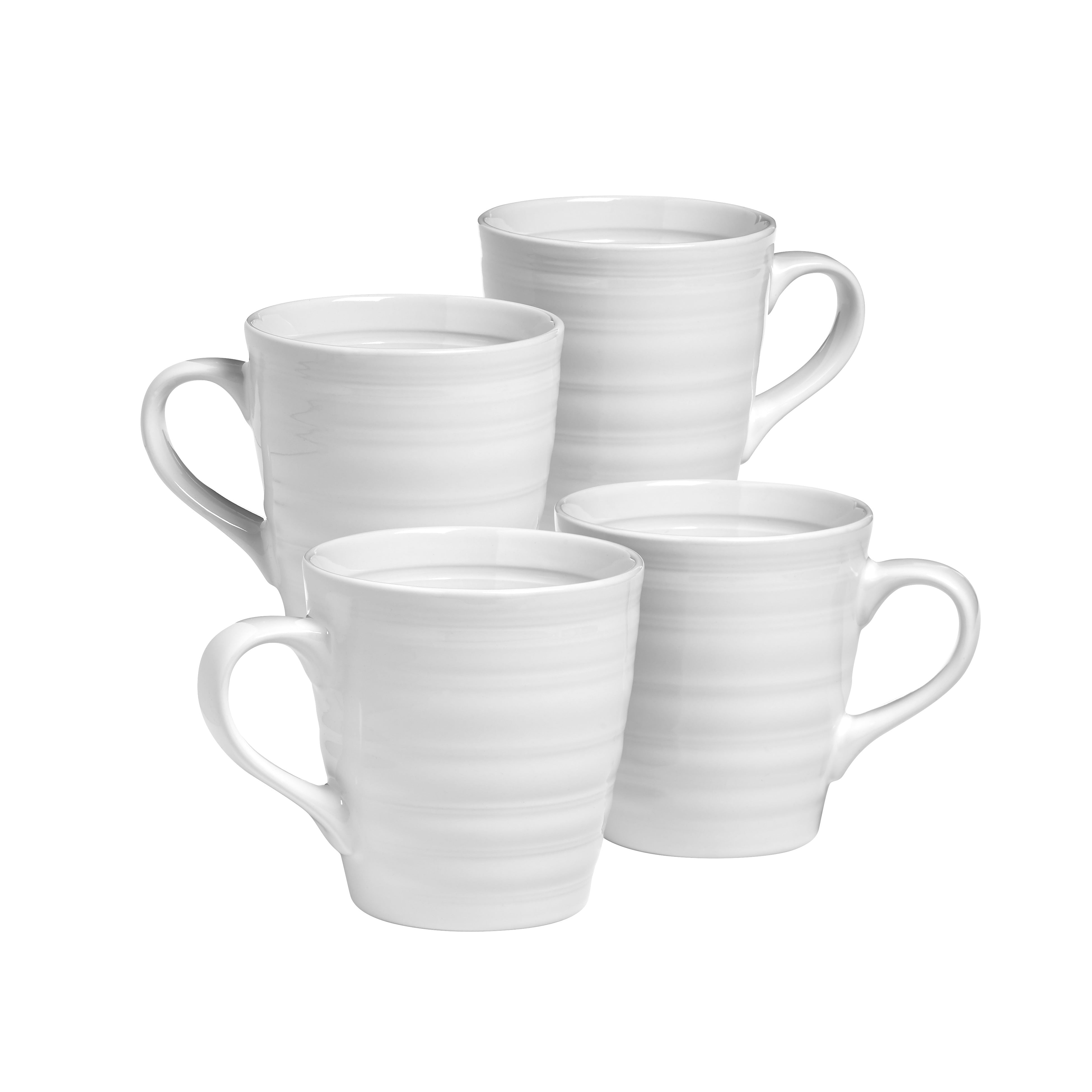 Woven Paths Farmhouse Style Stoneware Coffee Cups, Set of 4, White