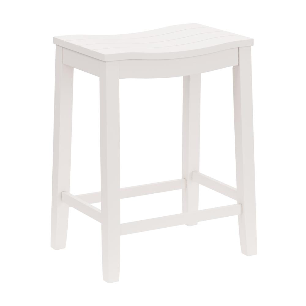 Coastal Charm White Wood Backless Saddle Counter Stool